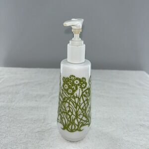 Amway Milk Glass White Lotion Soap Pump Bottle Green Floral VTG 70's EMPTY